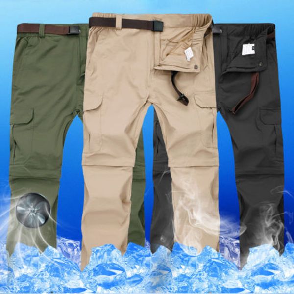 

men's quick dry detachable long pants shorts outdoor hiking cargo trousers, Black