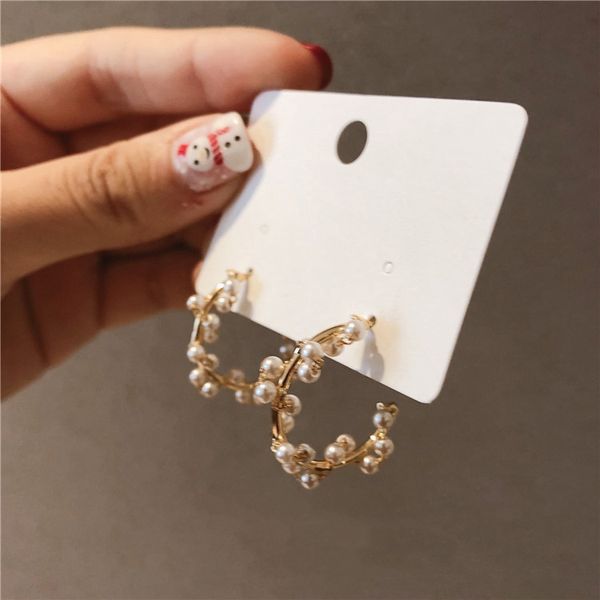 

trendy golden geometric shape earrings for women quality white simulated pearl party shopping jewelry, Silver