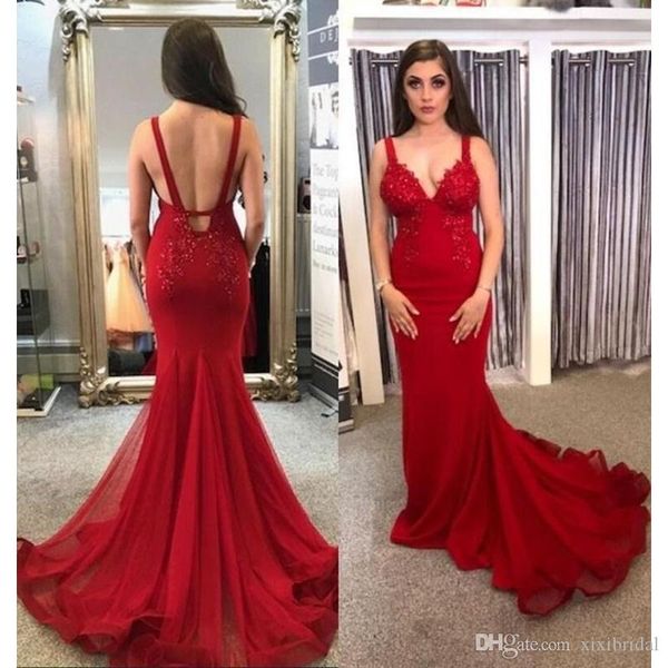 

backless red mermaid prom dresses spaghetti straps sweep strain lace appliques formal long evening gowns party dress ogstuff custom, Black