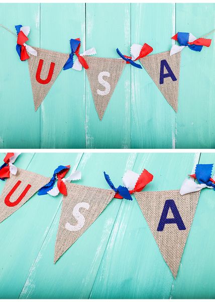 

american independence day party flag diy usa jute burlap bunting banner flags united states national day flag banner decoration
