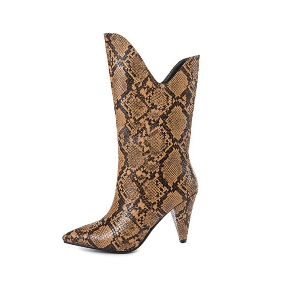 

2020 new women's high heels boots pu shoes woman pointed toe snake pattern profiled heel women's spring boots size 34-43, Black