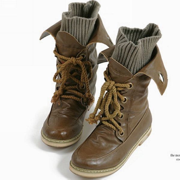 

plus size women's boots autumn and winter flat bottom lace in the tube fashion shoes roman boots motorcycle female snow, Black