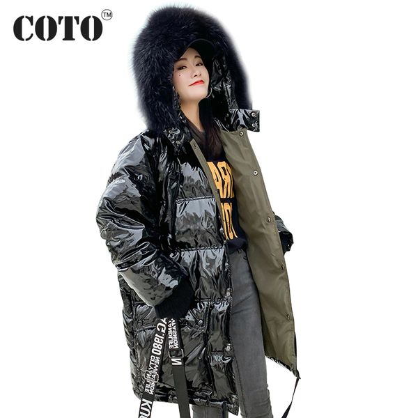 

2018 winter jacket large fur collar long jacket coat large size down women hooded cotton thick warm down jackt, Black