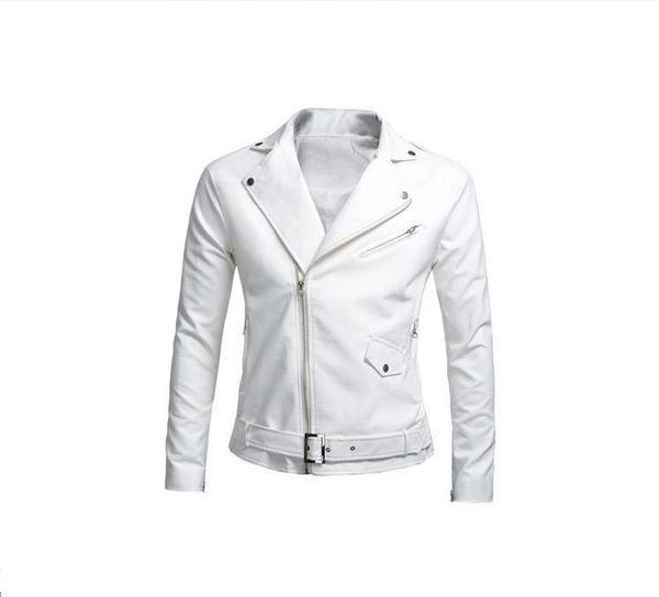 

white street fashion trendsetter jacket korean locomotive slim pu leather jacket men's british fashion #65470, Black