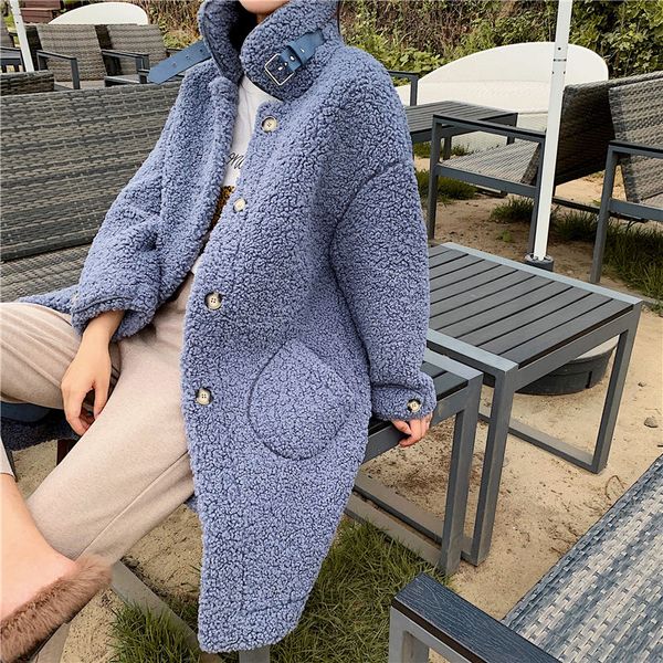 

women faux fur coat 2019 winter warm teddy coat fashion long parka lamb fur jacket ladies outwear, Black