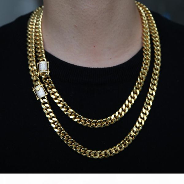

2018 gold filled rock hip hop men boy jewelry wide cuban link chain micro pave cz clasp cool miami bracelet necklace set, Silver