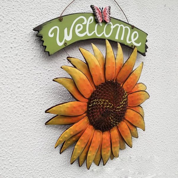 

handcrafts vintage metal butterfly sunflower welcome sign front door decor hanging outdoor wreath decorative door porch