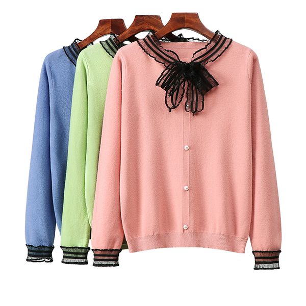 

new 2019 autumn winter lace round sweater women basic loose knitted pullover women sweaters knit jumper ladies pullovers 6 color, White;black