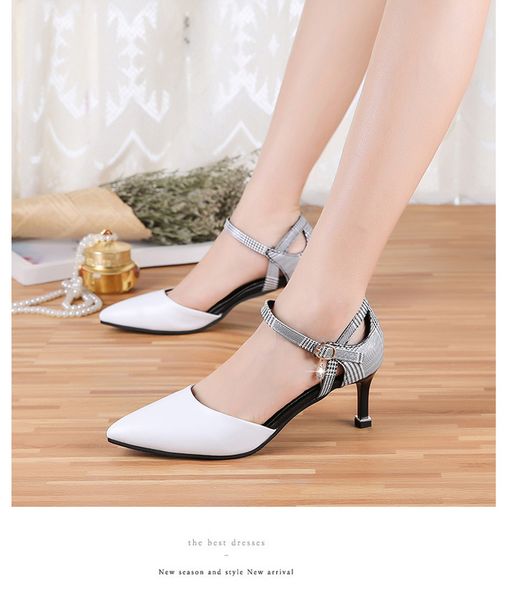 

2020 female fashion pumps pointed buckle lattice decoration high heels slender elegant woman summer sandals zapatos u22-54, Black