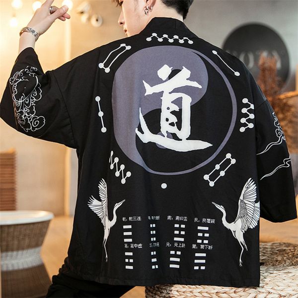 

japanese kimono men cardigan shirt blouse yukata men haori obi clothes samurai clothing male kimono cardigan 2019, Black;brown