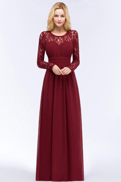 

in stock burgundy chiffon evening dresses elegant lace long sleeves party dress red mint green blue formal dress vestidos novia, White;black