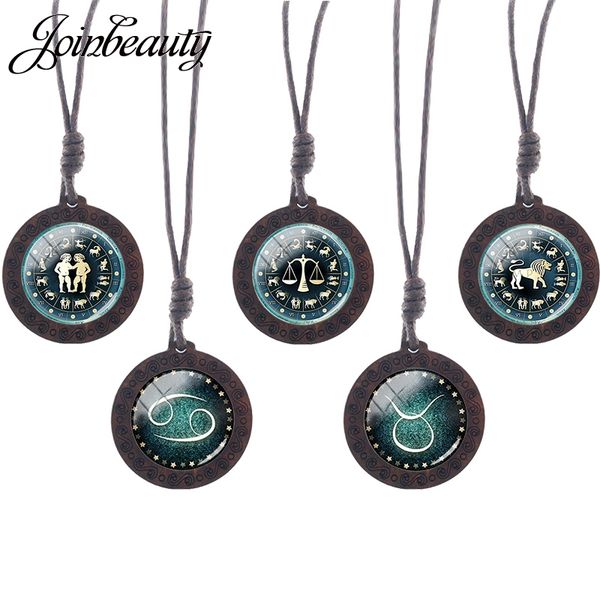 

joinbeauty fashion glass wood pendant necklace 12 zodiac signs women men birthday christmas gift wholesale jewelry d1177, Silver