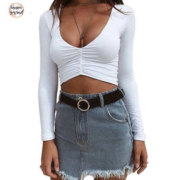 

длинные рукава white t shirt женщины v шеи stretch crop top 90с девушки тонкий обрезанные футболка аппликация женский топы