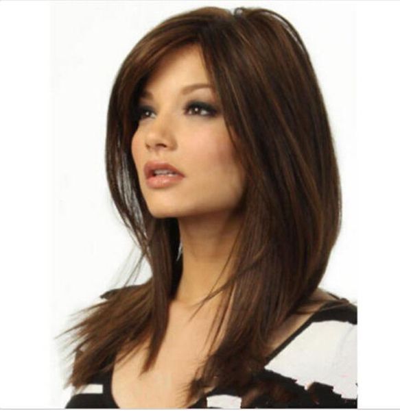 Wig New Sexy Ladies Medium Long Dark Brown Straight Natural Hair