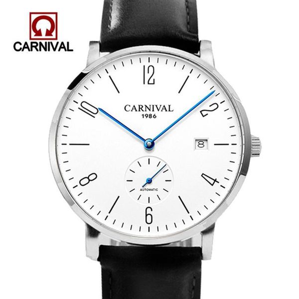 

carnival automatic watch men mechanical watche 30m waterproof wristwatches military sapphire crystal mens clock erkek kol saati t200409, Slivery;brown