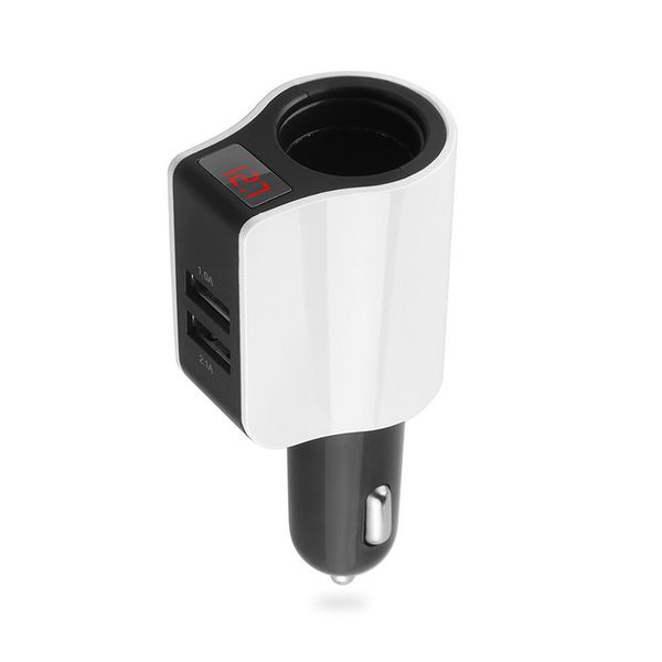 

car charger 2.1a 5v dual usb car charger 1 cigarette lighter socket display current volmeter adapters wholesale