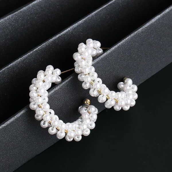 

jujia imitation pearl drop earrings for women fashion hollow circle dangle earrings jewelry party wedding gift, Silver