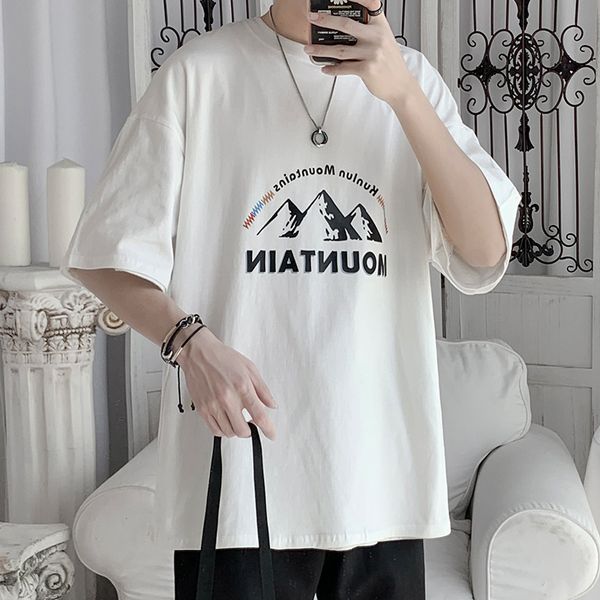 

2020 summer new men's short-sleeved round neck t-shirt printing fashion brand men's shirt trend explosion models male, White;black
