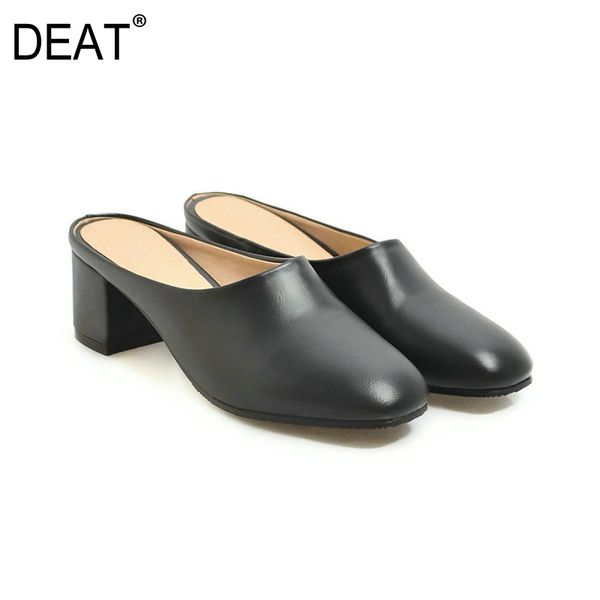 

deat] 2020 new spring summer square pumps toe shallow pu leather simple high heels slippers women shoes fashion tide 10h155, Black