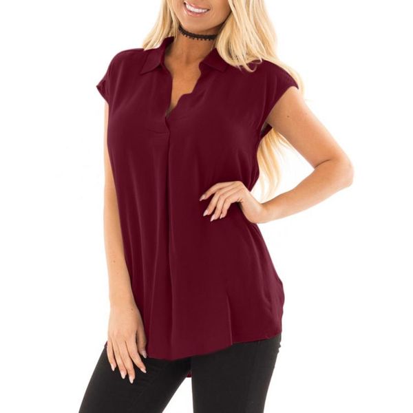 

plus size summer 2018 womens and blouses tunic solid v neck short sleeve long shirts office lady shirt women clothes, White