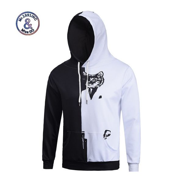 

мужской дизайнер 3d свитер с капюшоном пуловер печатное платье мистер кот куртка с длинным рукавом студенты прилив большой размер одежды, Black