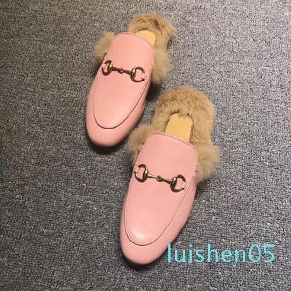 

designer men women princetown leather velvet fur slippers loafers with soft fur lady mens mules casual flats with box size eur34-46 l05, Black
