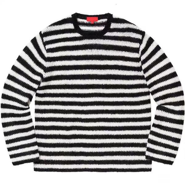 

19fw box logo black white stripes color stripes crewneck sweaters hip hop skateboard sweaters men women couple casual street hfhlmy003, White;black