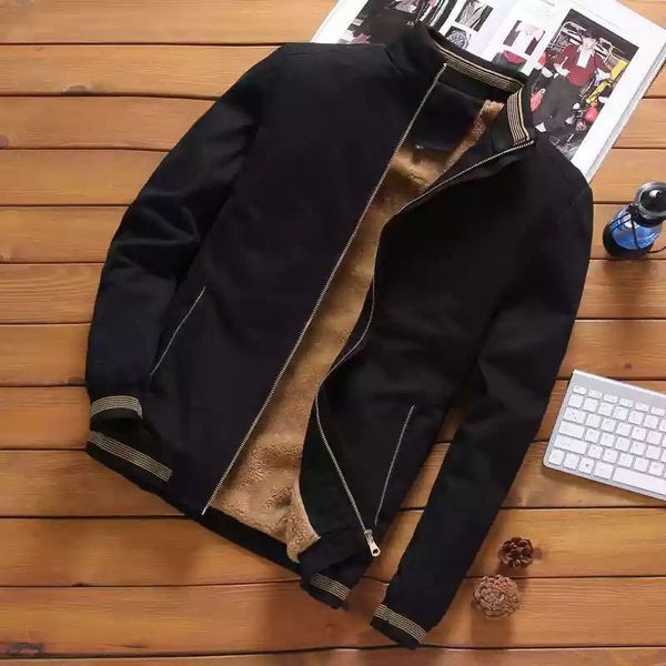 

men's jackets 2021 autumn bomber jacket casual fleece thick warm windbreaker uniform clothing, Black;brown