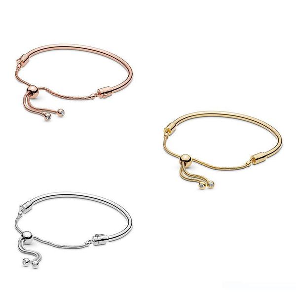 

100% 925 sterling silver bracelet moments sliding clasp adjust bracelet bangle fit for women diy jewelry, Black