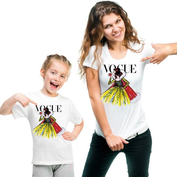 

fashion vogue print matching clothing family t-shirt mum and daughter clothes, Blue