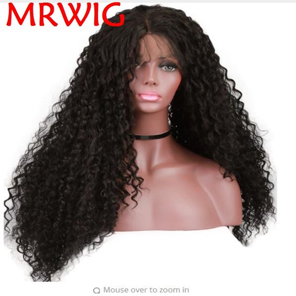 

mrwig long kinky curly middle part baby hair synthetic front lace wig 26in black hair color for woman can be permed