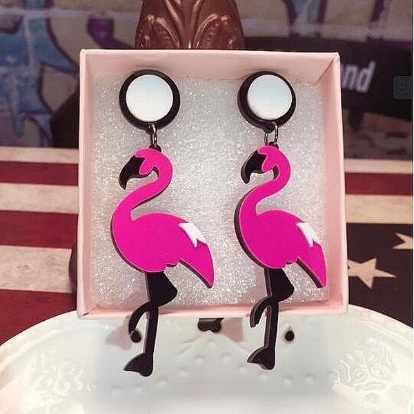 

fashion big acrylic flamingo drop earrings for women girl's punk birds dangle long earrings female brincos party jewelry, Silver