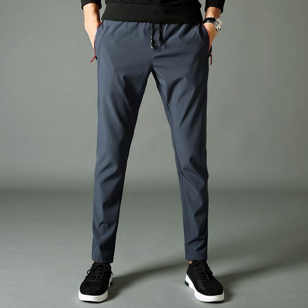 

men's casual joker pants fitness polyester blends long trousers plus size 2019 summer stretch dark grey young sweatpants slacks, Black