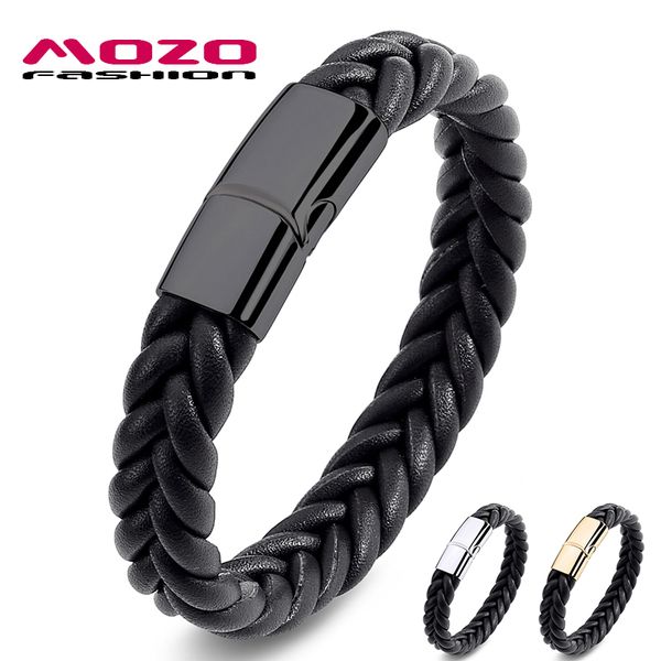 

mozo fashion men bracelet black/brown leather women bracelet stainless steel magnetic buckle bracelets punk jewelry 005, White