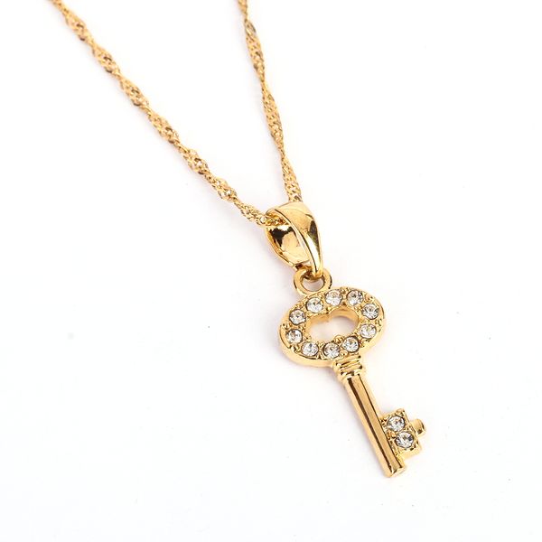 

new fashion nice key pendant luxury gold color crystal key chain pendant necklace elegant jewelry accessories for women, Silver