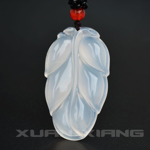 

lockets women necklace pendant natural white chalcedony double-sided carved lucky leaves for women's fine jewerly, Silver