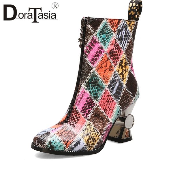 

doratasia new 34-44 brand designe mixed-color ankle boots women winter fashion sewing booties high heels shoes woman, Black