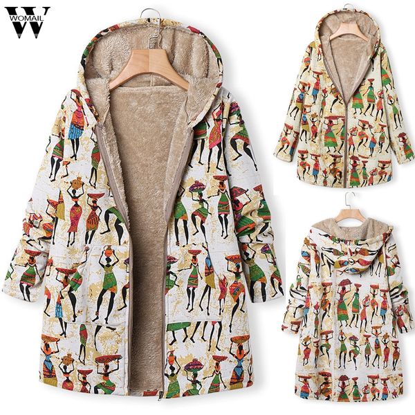 

womail womens coats plus size women winter warm vintage floral printed thicker zipper coat outwear coat women abrigo 2019 s-5xl, Black