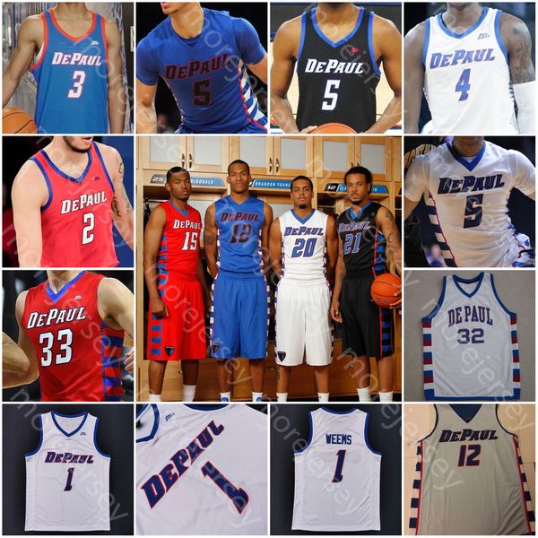 

custom depaul blue demons basketball jersey ncaa college moore paul reed butz weems jacobs jalen coleman-lands gage hall strus chandler, Black;red