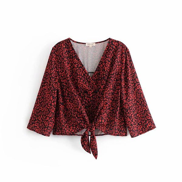 

2018 europe and america autumn women's dress leopord pattern printed lace-up long-sleeved shirt 6579, White