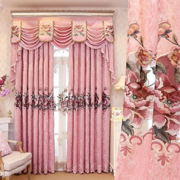 

european style high-grade sherner pink shade embroide curtains for living dining room bedroom