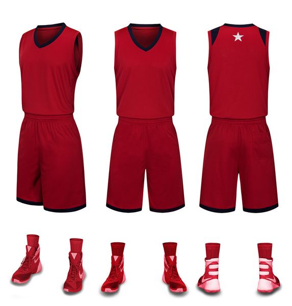 2019 Nuove maglie da basket in bianco logo stampato Taglia uomo S-XXL prezzo economico spedizione veloce buona qualità Rosso scuro DR001AA1n