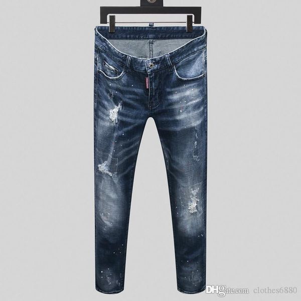 

к 2020 году новые роскошные мужские джинсы джинсовые брюки свободного покроя прямые джинсы мужчины мотоцикл одежда мужские узкие джинсы, Blue