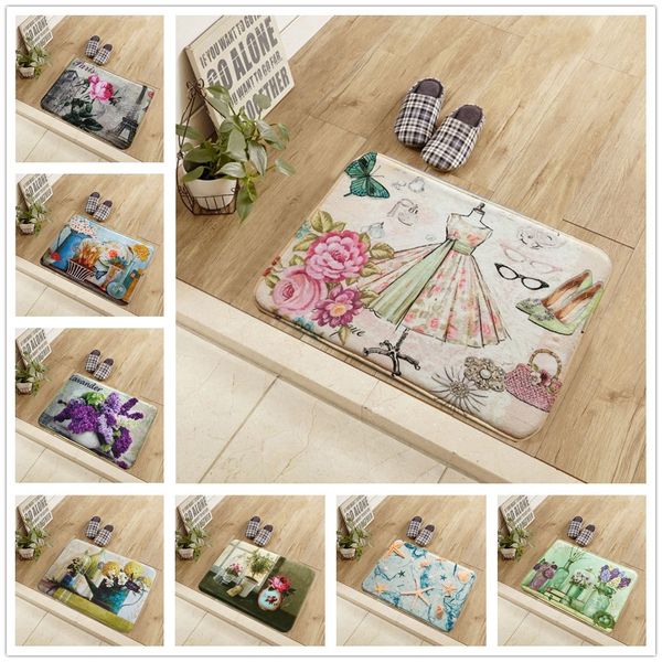 2017 New Design American Style Retro Floor Mat Flower Print