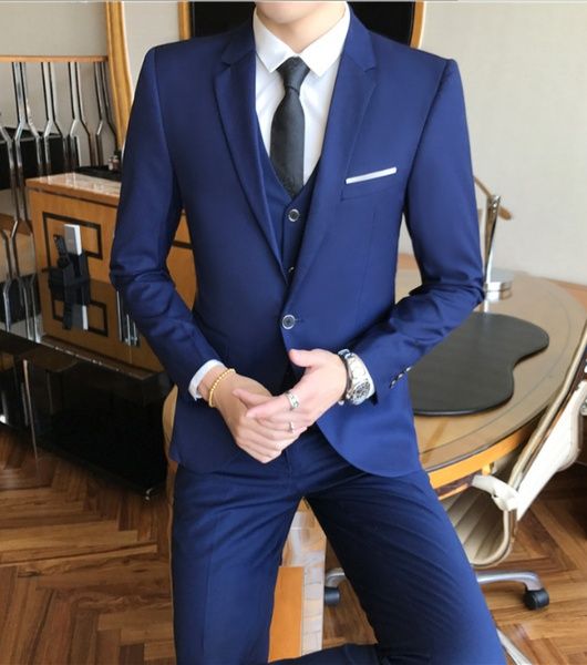 

autumn new men's business casual suit three pieces of pure color groom wear man wedding suit in stock, Black;gray
