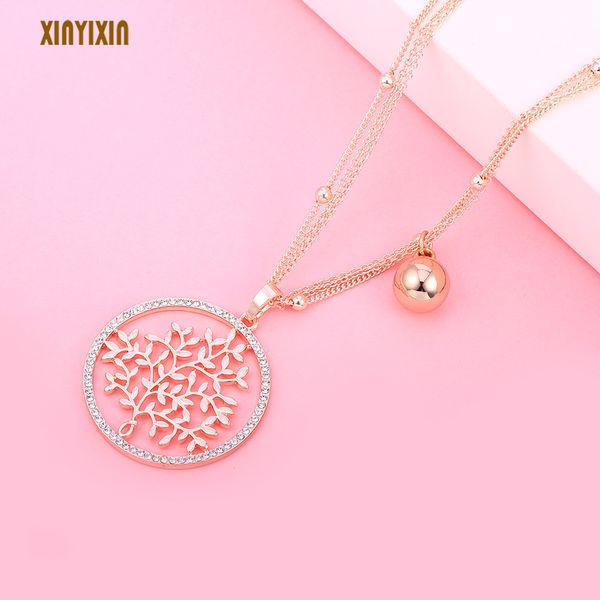 

pendant necklaces round gold tree of life necklace for women elegant crystal ball layered chain long 2021 fashion jewelry gift, Silver