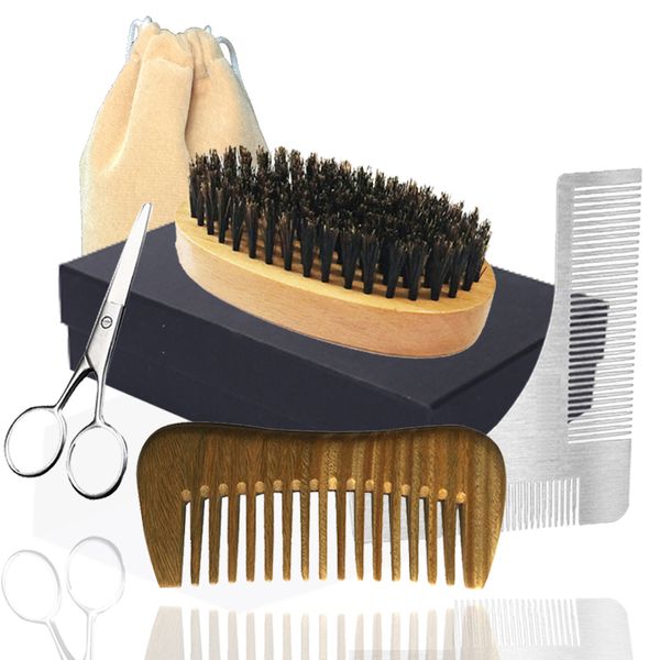 

Brand New 6in1 Boar Bristle Beard Brush, Wide Wood Comb, Scissor & Shaping Temple Men Facial Makeup Hair Care Styling Grooming Trimming