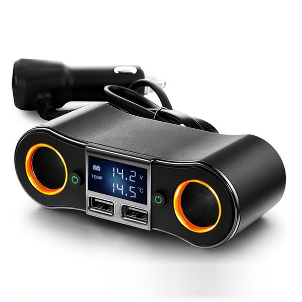 

universal 12-24v 3.1a 80w car two ette lighter socket splitter plug led dual port usb car charger adapter for phone mp3