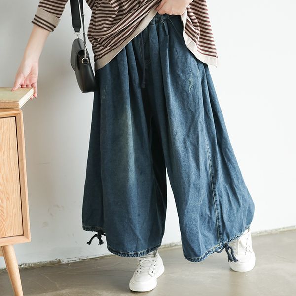 

women jeans autumn winter large size loose lantern trousers 2019 new ladies elastic waist drawstring casual denim pants, Blue