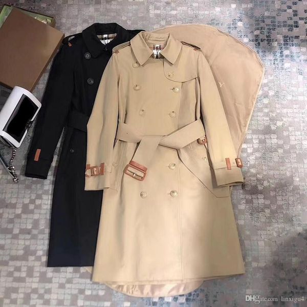 

Женские плащи Ветровка длинное пальто свободно водонепроницаемой верхней сплошной цвет двубортный английский стиль осень зима 35 GU4